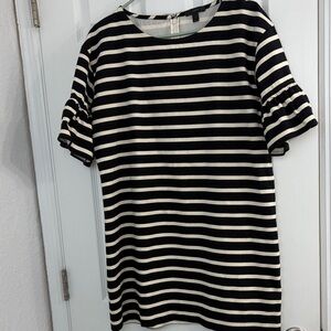J. Crew Black and White Striped Crewneck Top